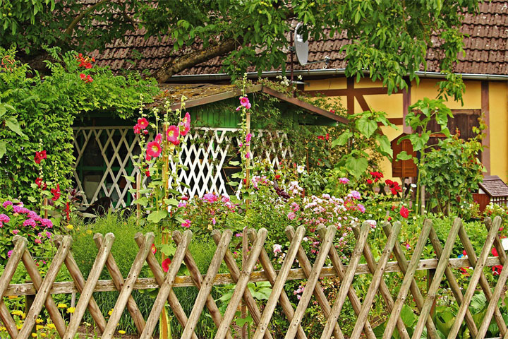 Bauerngarten mit Gartenlaube